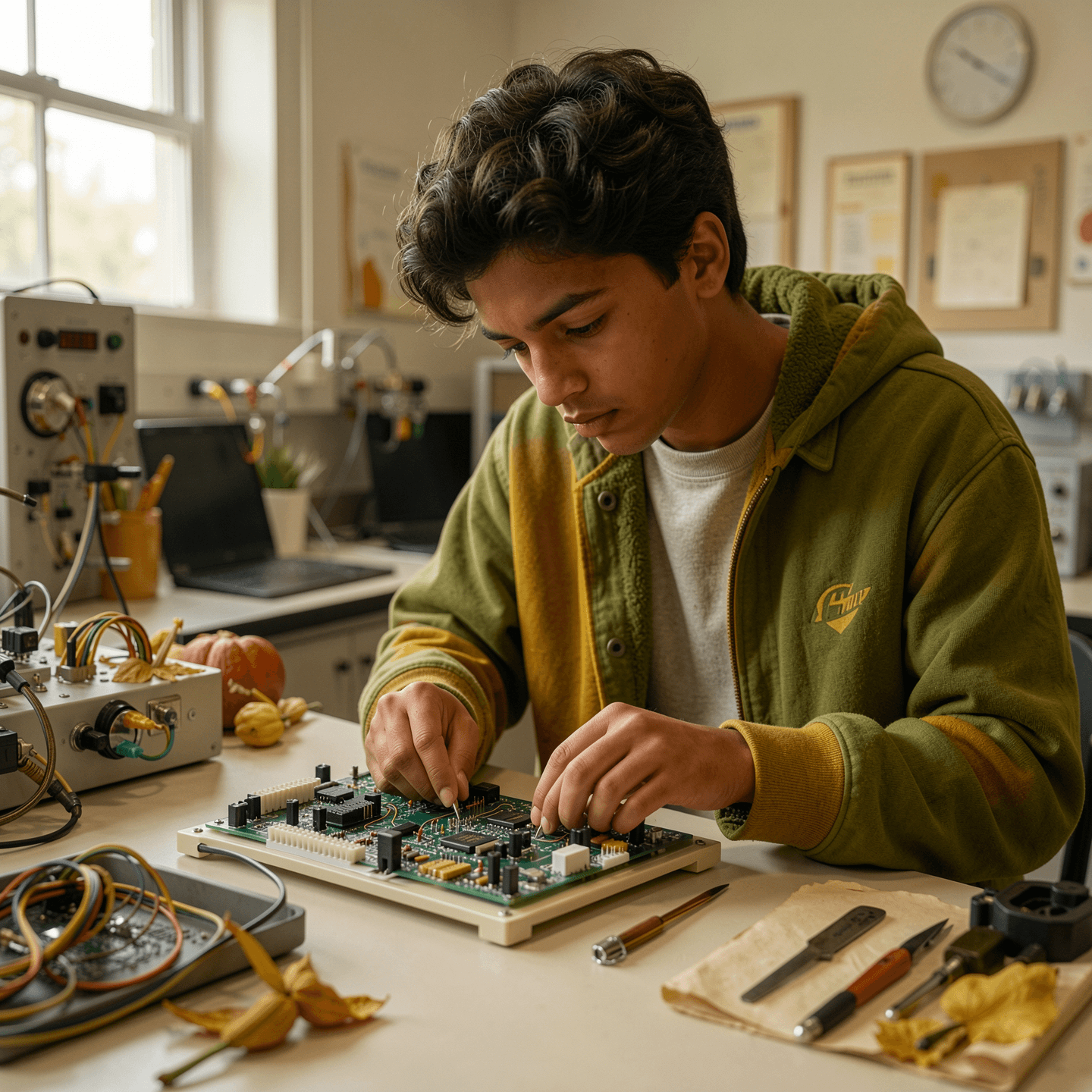 Student working on electronics project